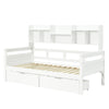 Single Bed Frame w/ 2 Storage Drawers, Bookcase Headboard & Guardrail, 90x190cm