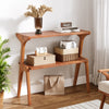 Solid Wood End Table, 2 Tier Tall Narrow End Table with Storage Shelves