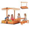 Kids Sand Pit with Lid, Wooden Sandpit with Foldable Picnic Table