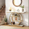 105cm Industrial Console Table, 4-Tier Narrow Entryway Sofa Table w/ Circle