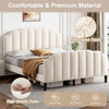 4FT6 DOUBLE BED UPHOLSTERED BED FRAME WITH HEADBOARD AND SOLID WOOD SLATS BEIGE