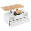 Lift up Coffee Table w/ Wheels & 4 Drawers, Height Adjustable Top, White/Wood