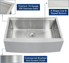 30/33inch Apron Front Sink Single Bowl Kitchen Sink 16 Gauge Stainless Steel