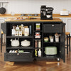 KITCHEN ISLAND ROLLING TROLLEY STORAGE CABINET WITH 2 DRAWERS AND CUPBOARD BLACK