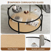30" Round Rattan Coffee Table w/ Storage, 2 Tier Glass Centre Table Living Room