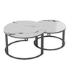 Round Nesting Coffee Table Set of 2 Faux Marble Jade White Top for Living Room