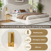 6FT Bouclé Super King Bed with Hydraulic Storage, USB Charging & Reading Lights