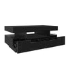 Coffee Table with Storage Drawers & LED Strips Black Tea Table for Living Room