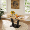 Extendable Dining Table with Marble Pattern Console Table with Cross-leg