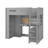 Grey High Sleeper Loft Bed with Desk and Wardrobe Carter