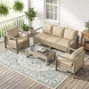 4 Piece Rattan Garden Furniture Set with 3-Seater Sofa, Armchairs, Table, Khaki