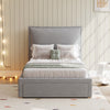 Single Upholstered Bed Frame 3ft Bed Frame with Headboard, Drawer & Wood Slats