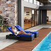 2pc Rattan Sun Loungers Adjustable Outdoor Deck Chairs w/ Cushions&Side Tables