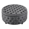 Chesterfield Button Linen Round Ottoman Pouffe Footstool Coffee Tea Table Grey