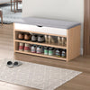 Wooden Shoe Bench Shoes Storage Bench with Padded Seat & Open Shelf for Hallway