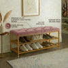 2-Tier Velvet Top Bamboo Gold Metal Shoe Rack Stand Shoe Storage Shelf Hallway