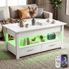 LED Lift Top Coffee Table With Drawers 4 in 1 White Convertible Centre Table