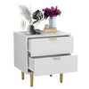 Home Stuff Plus White 2-Drawer Bedside Table with Bronze Accents - 53x50x40cm