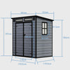 6X4FT Plastic Garden Shed Pent with Floor Window Lockable Door Wood Grain Grey