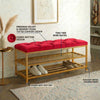 2-Tier Velvet Top Bamboo Gold Metal Shoe Rack Stand Shoe Storage Shelf Hallway