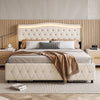 LED Luxury Chesterfield Bed Frame W/ Wingback Headboard & Charging Station 4ft6
