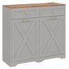 Tilt Out Trash Can Cabinet With Charging Station 2 Drawers Adjustable Grey