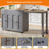 Extendable Bar Table 118-180cm, Kitchen Trolley Cart w/ 4 Doors, Shelves, Grey