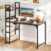 PC Desk Workstation Computer Desk with Bookshelf-Brown
