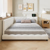 Upholstered Double Bed Frame 4ft6 Daybed w/ Headboard, Boucle, 135x190 cm, Beige