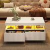 LED Coffee Table with 2 Drawers & Open Shelf, Vertical Ribbed White Centre Table