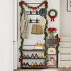 Entryway Hall Tree with Storage Bench, Drawer, 8 Hooks, Shoe Rack & 2-Tier Shelf