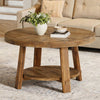 Round Solid Wood Coffee Table, 2-Tier Farmhouse Center Table for Living Room