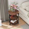 Round Side Table with Charging Station 3-Tiers Wooden Sofa Table Bedside Table