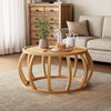 Solid Wood Coffee Table, 31.5-Inch Round Center Table with Curved Frame Base