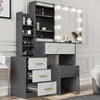 Blisswood Dressing Table with Mirror and Stool, 4 Drawer 3 open Storage Shelves