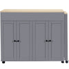 Extendable Bar Table 118-180cm, Kitchen Trolley Cart w/ 4 Doors, Shelves, Grey