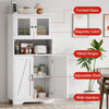 Tall White Kitchen Pantry Cupboard with 2 Frosted Glass Doors Storage Cabinet