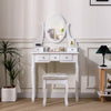 White Dressing Table Set with 5 Drawers Mirror and Stool Makeup Vanity Table