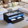 Black Coffee Table with LED Lights, 2 Storage Drawers & Glass Top, Centre Table