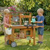 Wooden Mud Kitchen for Kids with Wheels, Stove, Stainless Steel Accessories