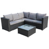 Outdoor L-Shape Rattan Sofa Glass Coffee Table 5-Seat Garden Furniture Set Black