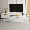 TV Stand 180cm White Gloss w/ Drawers & LED Lighting Compartment for Living Room