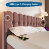 Velvet Upholstered Double Bed Frame with USB-C Charging, Pink 135x190cm 4ft6