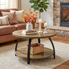 31.5'' Round Coffee Table 2-Tier Wooden Circle Center Cocktail Table Living Room