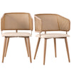 Mid-Century Dining Chairs Set of 2, with Rattan Backrest and Upholstered PU Seat