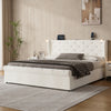 King Bed Storage Bed Frame w/ Diamond Tufted Headboard, USB-C Charging, Beige