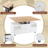 Lift up Coffee Table w/ Wheels & 4 Drawers, Height Adjustable Top, White/Wood