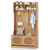 4-In-1 Hall Tree Entryway Bench with Coat Rack & Flip Drawers-Natural