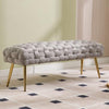 Velvet Ottoman Bench with Gold Metal Legs, Grey Upholstered Entryway Seat