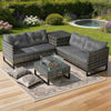 4-Seater Rattan Furniture Set with Fire Pit Table and Side Storage Box Grey